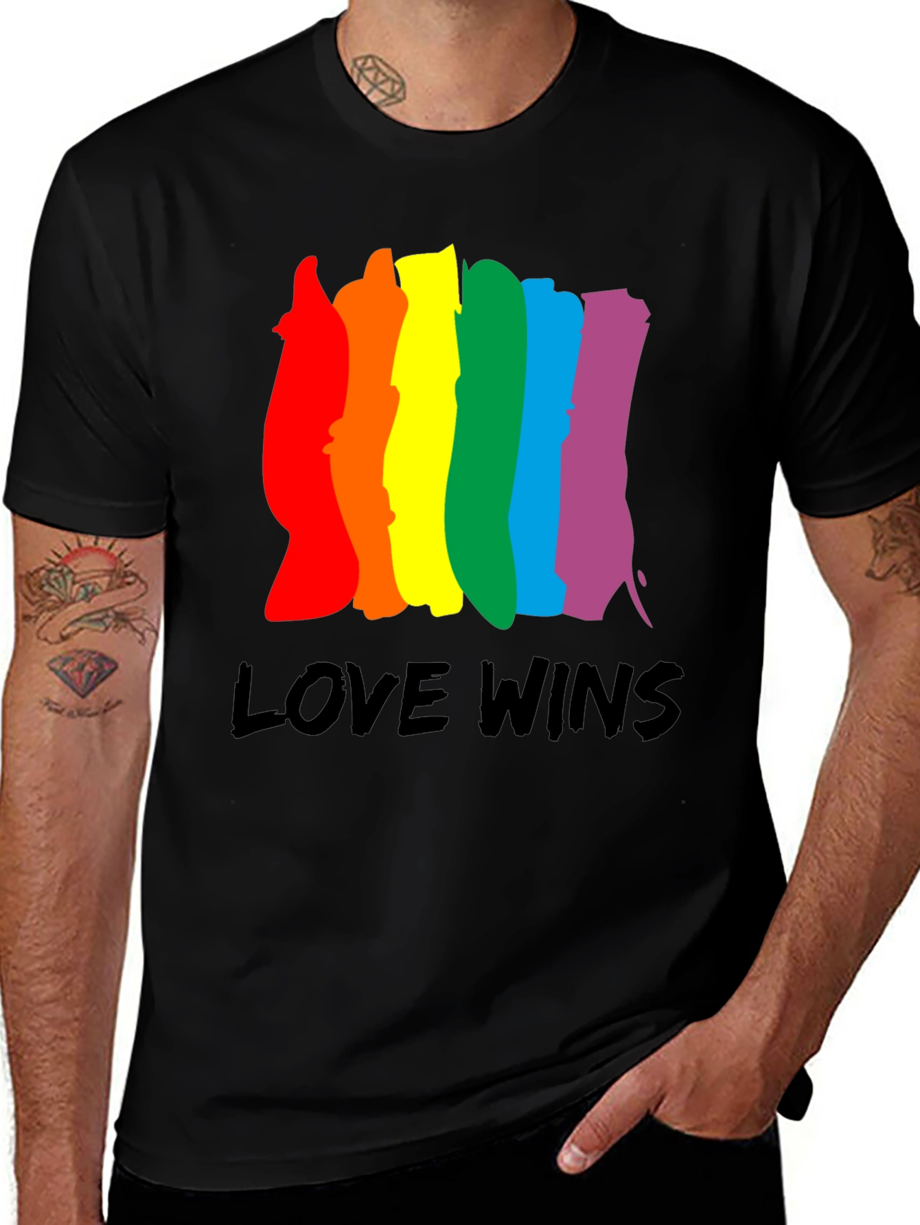 Love Wins Pride T-Shirt - Rainbow Stripes