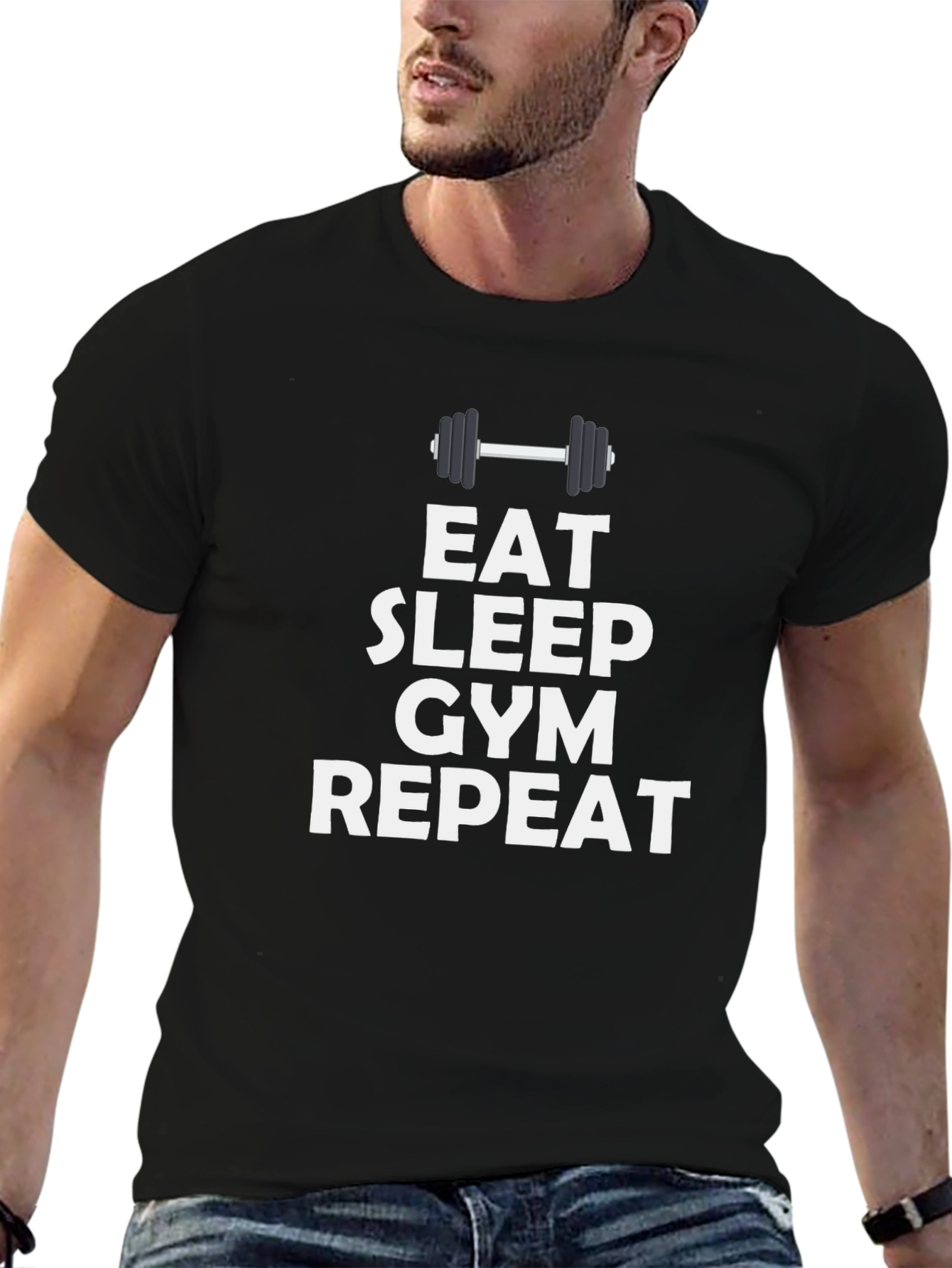 Eat Sleep Gym Repeat Black Graphic Tee