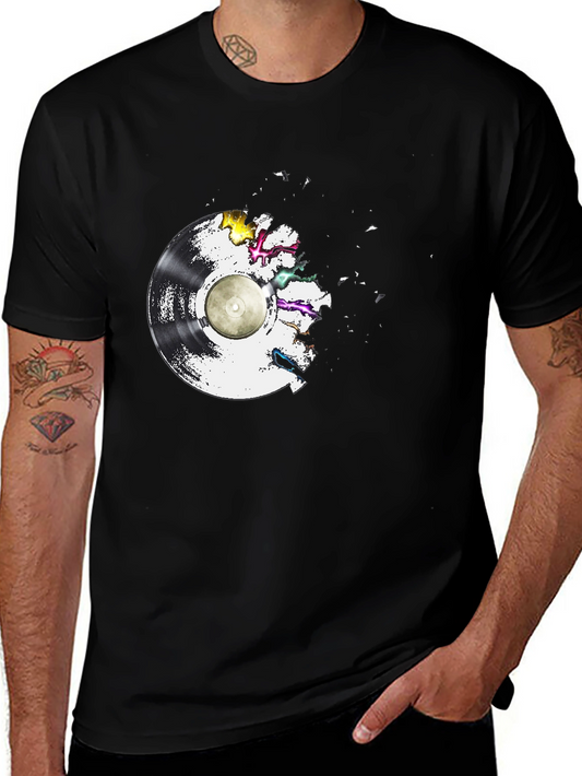 Vinyl Record Explosion T-Shirt - Classic Black Tee