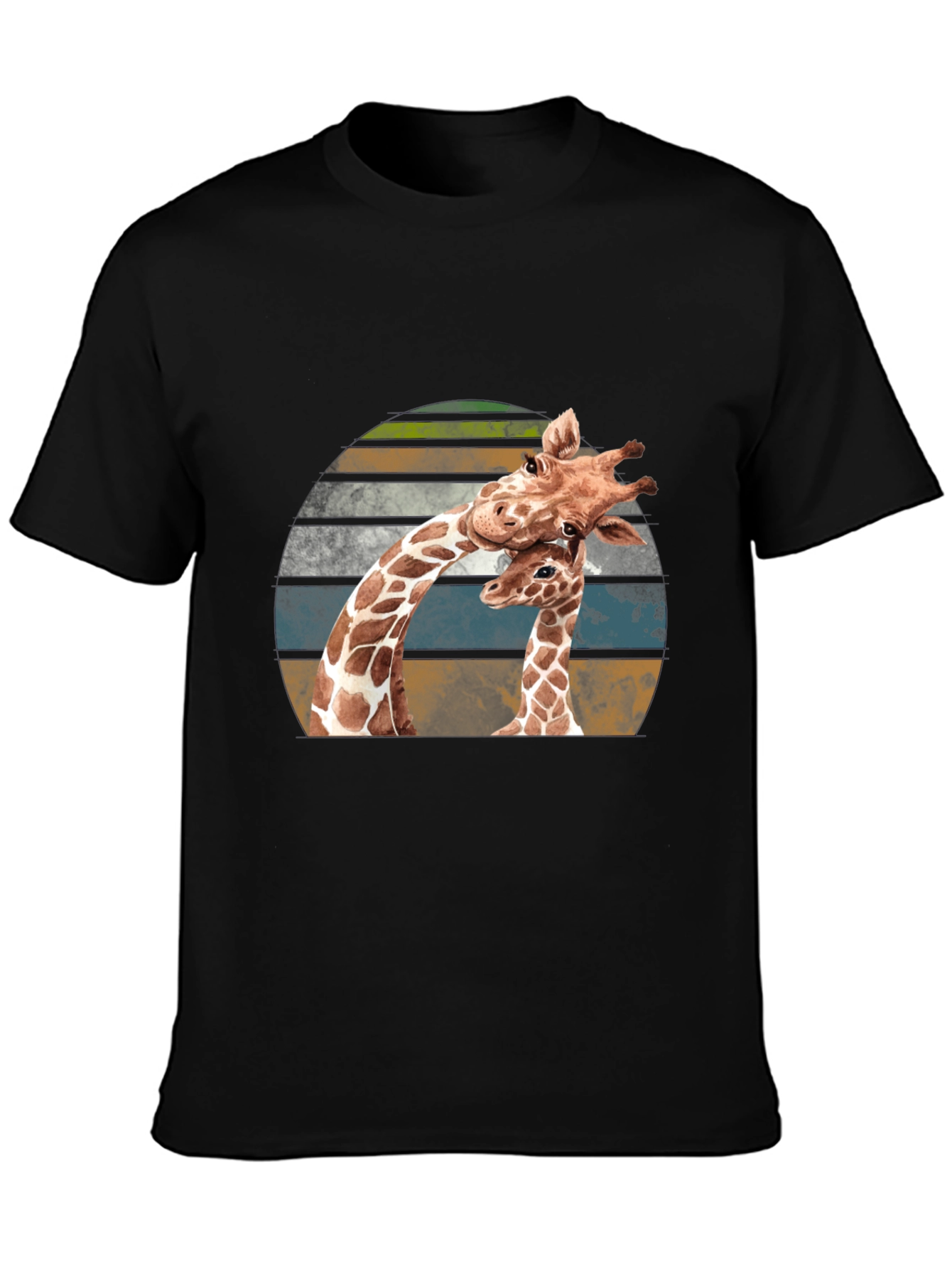 Giraffe Love Sunset Graphic T-Shirt - Unisex Black Tee