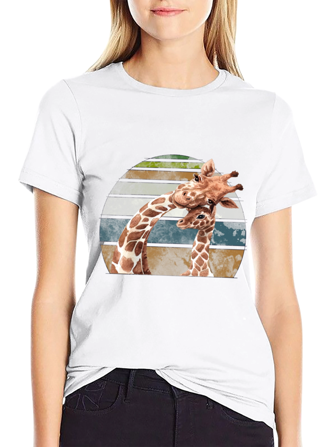 Giraffe Love Sunset Graphic T-Shirt - Unisex Black Tee