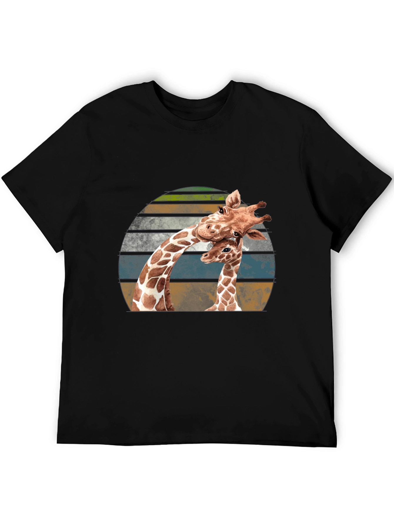 Giraffe Love Sunset Graphic T-Shirt - Unisex Black Tee