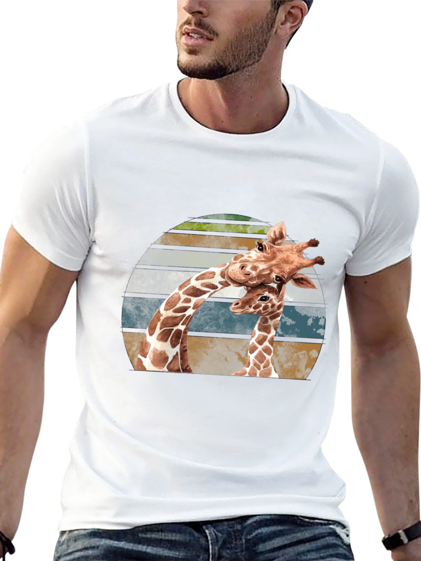 Giraffe Love Sunset Graphic T-Shirt - Unisex Black Tee