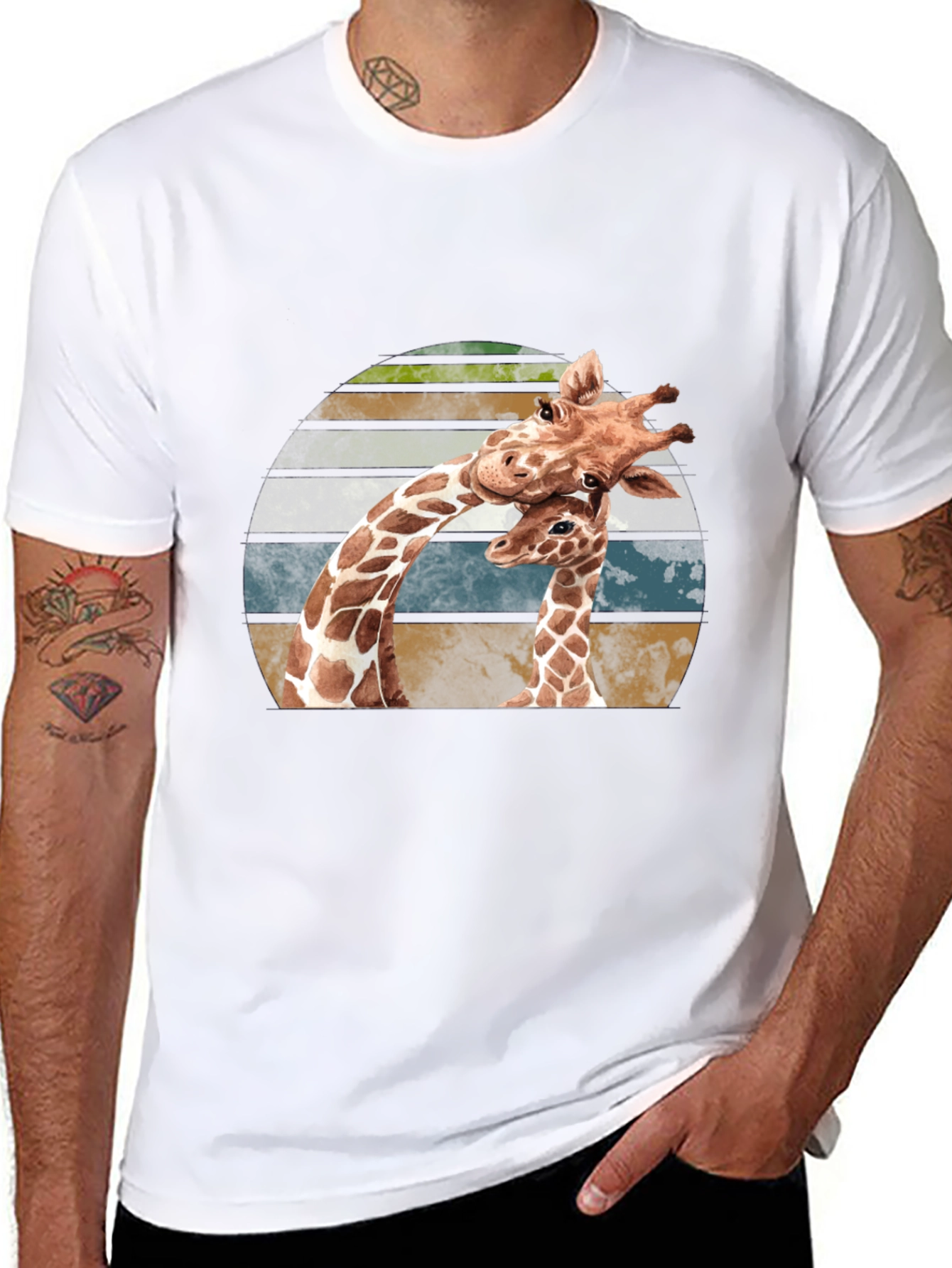 Giraffe Love Sunset Graphic T-Shirt - Unisex Black Tee