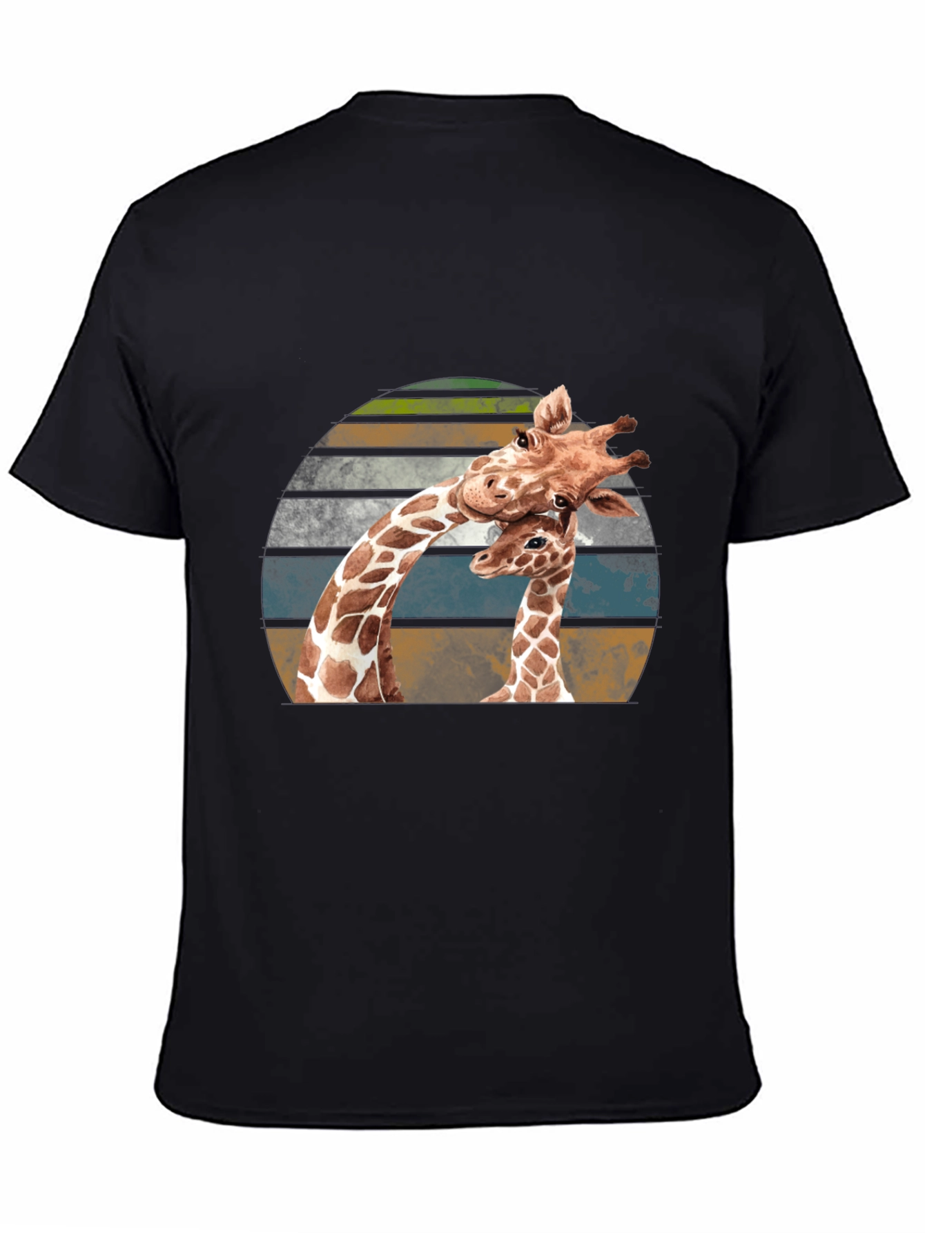 Giraffe Love Sunset Graphic T-Shirt - Unisex Black Tee