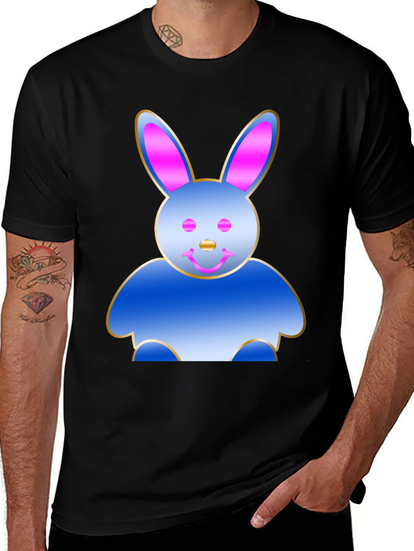 Fun Bunny Graphic T-Shirt - Black Cotton Tee