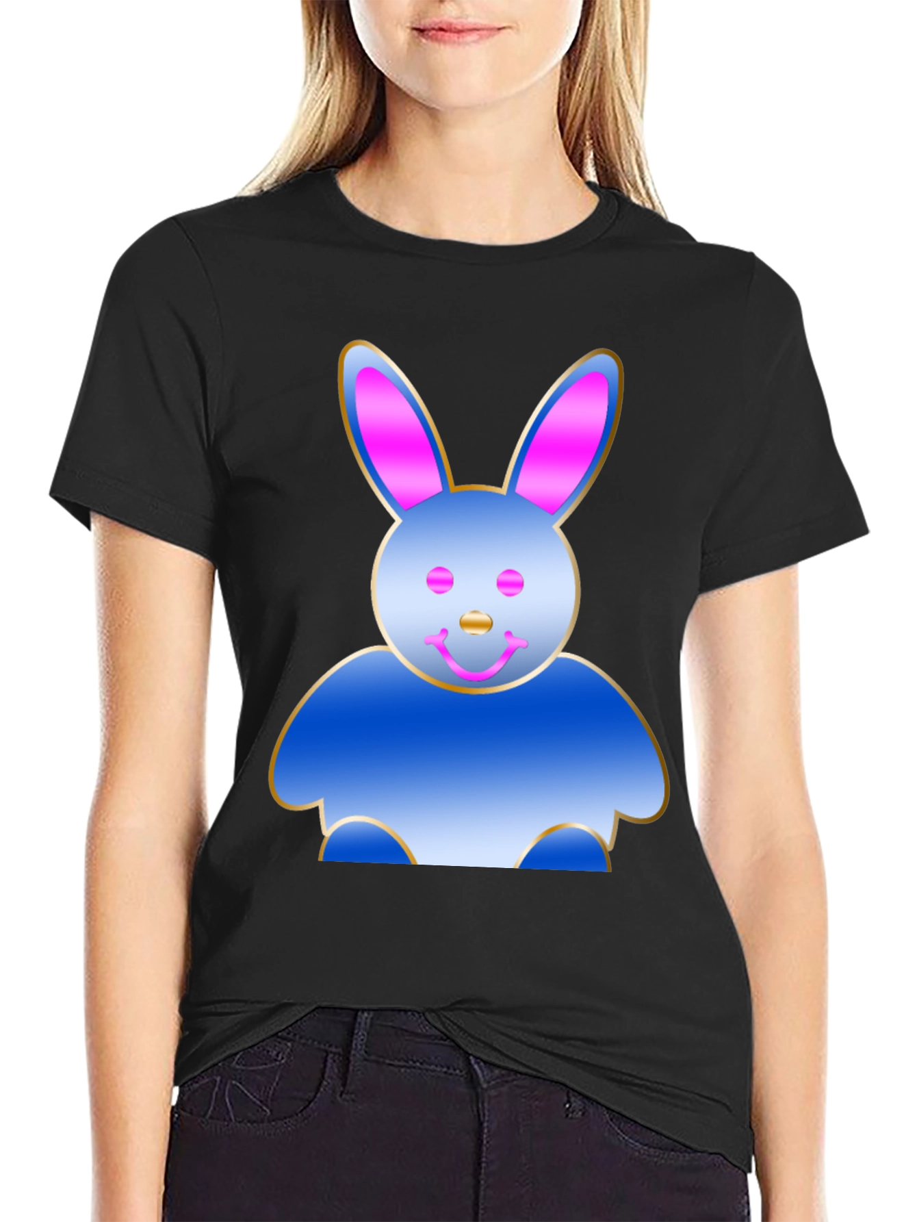 Fun Bunny Graphic T-Shirt - Black Cotton Tee