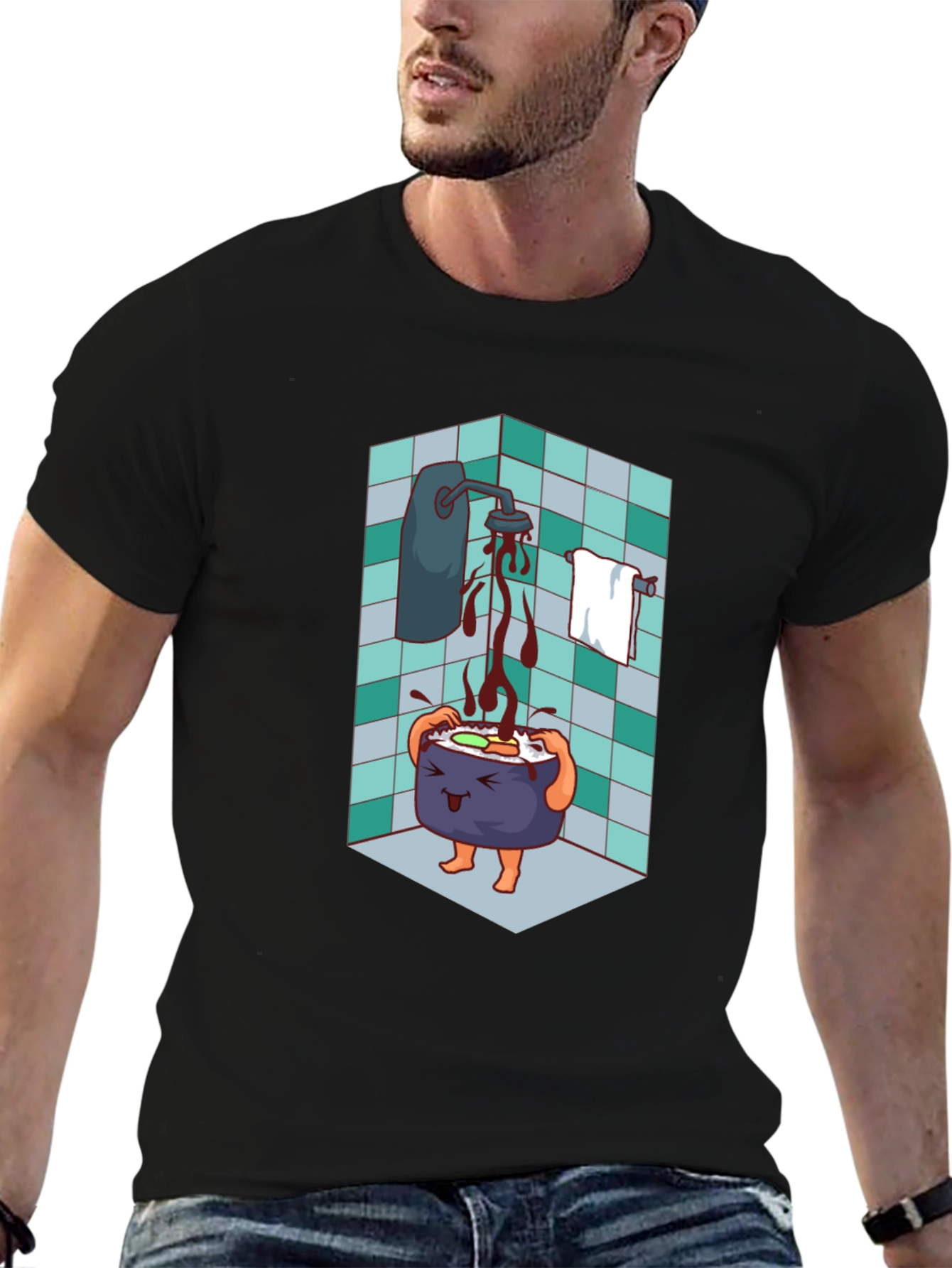 Sushi Shower T-Shirt - Funny Cartoon Tee