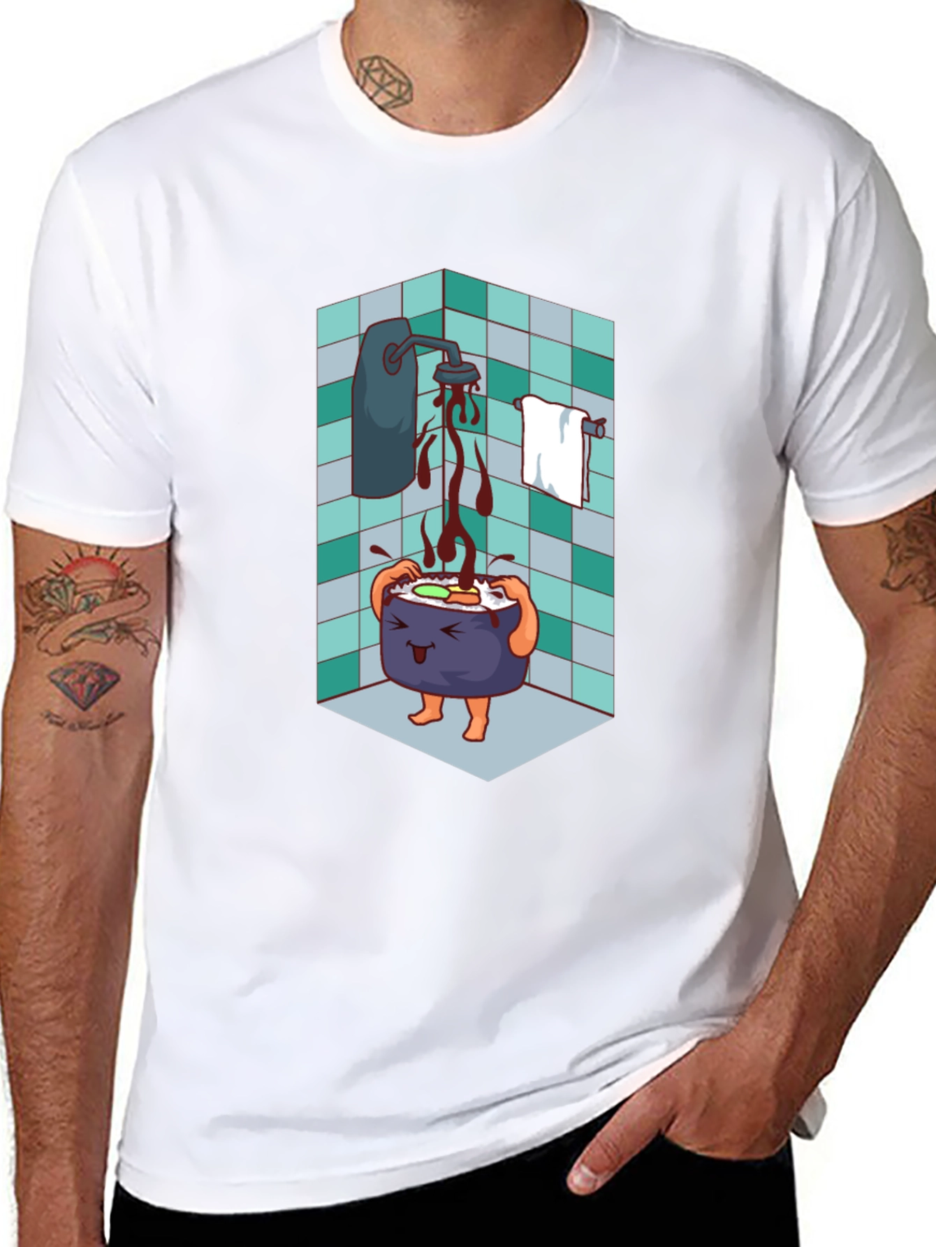 Sushi Shower T-Shirt - Funny Cartoon Tee