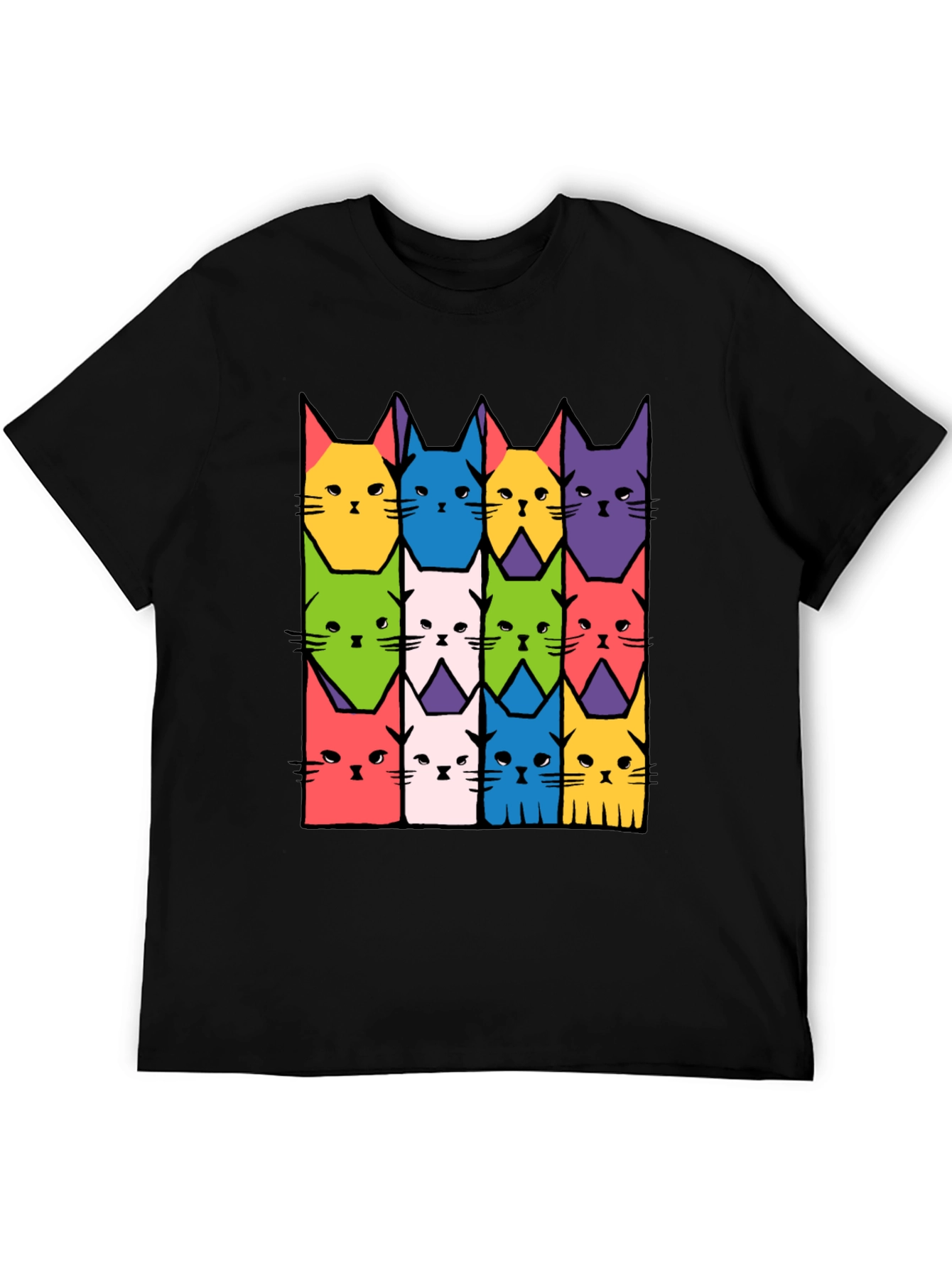 Colorful Cat Pattern T-Shirt