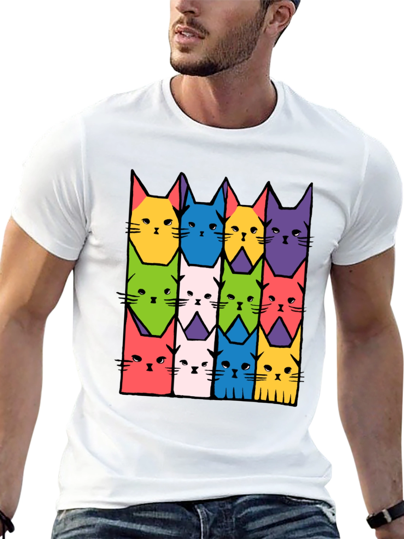 Colorful Cat Pattern T-Shirt