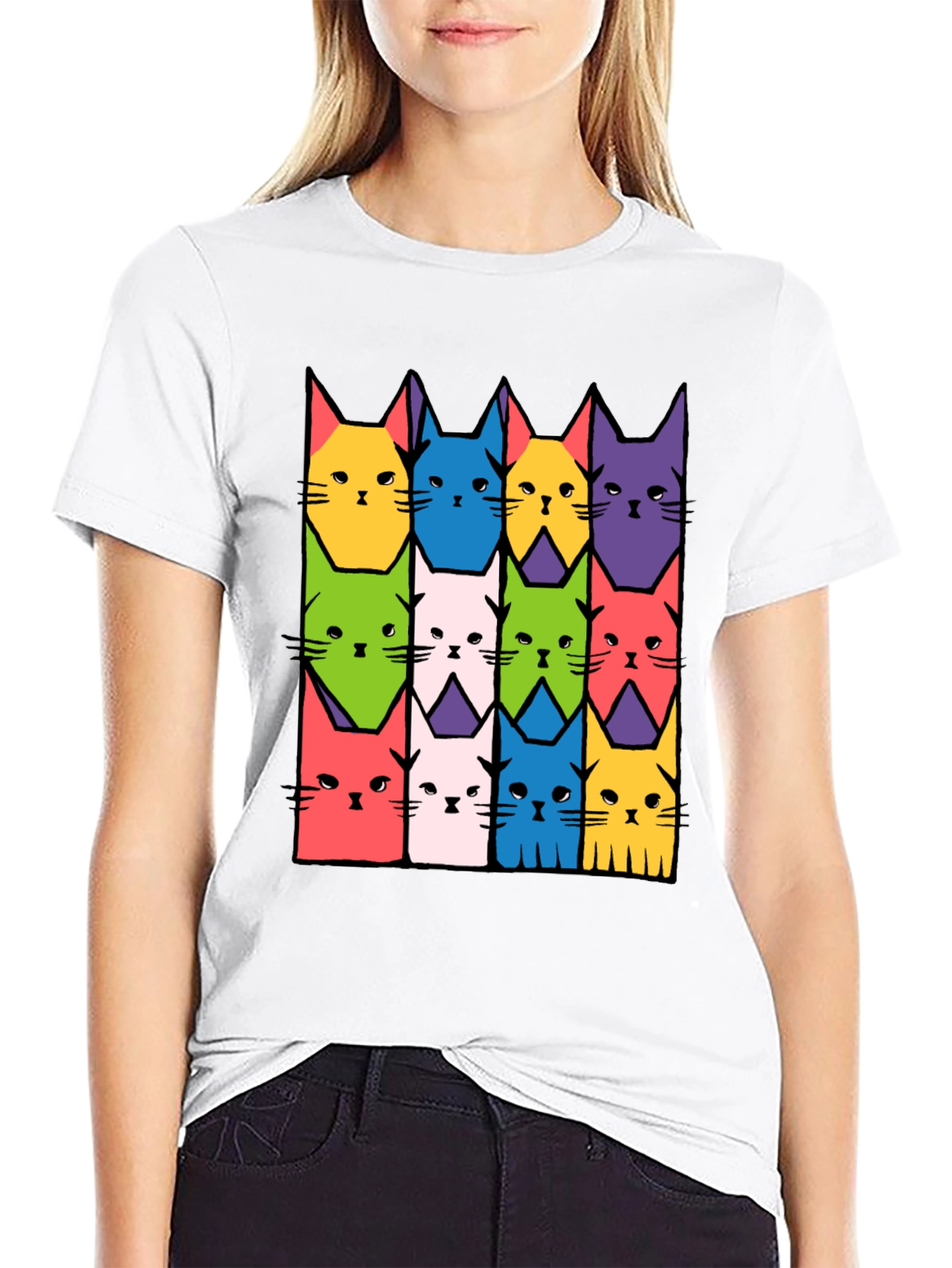 Colorful Cat Pattern T-Shirt