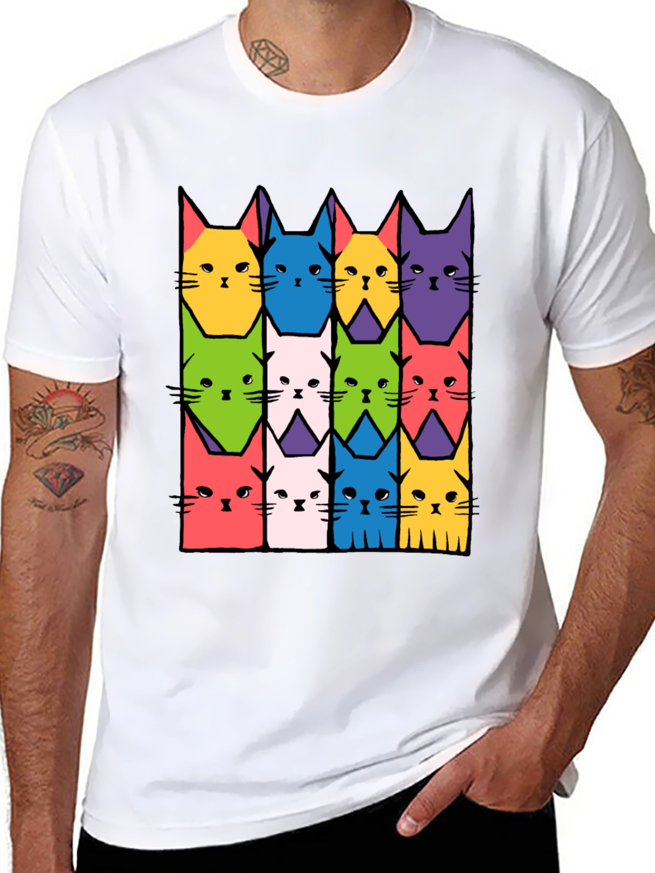 Colorful Cat Pattern T-Shirt