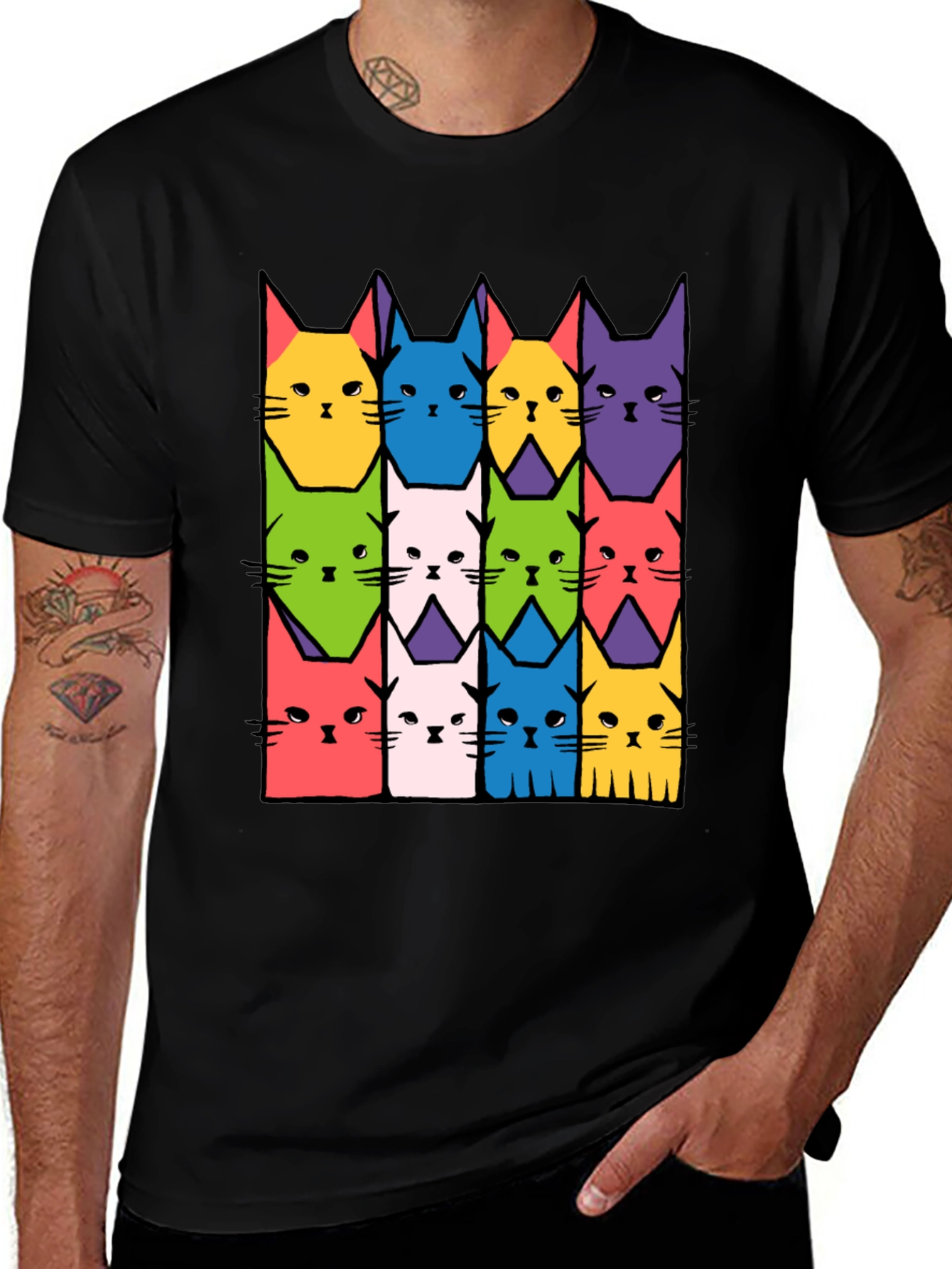 Colorful Cat Pattern T-Shirt