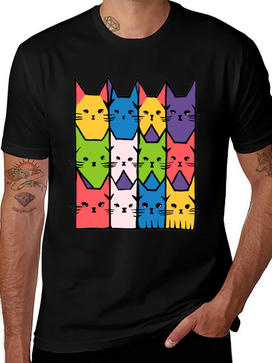 Colorful Cat Pattern T-Shirt