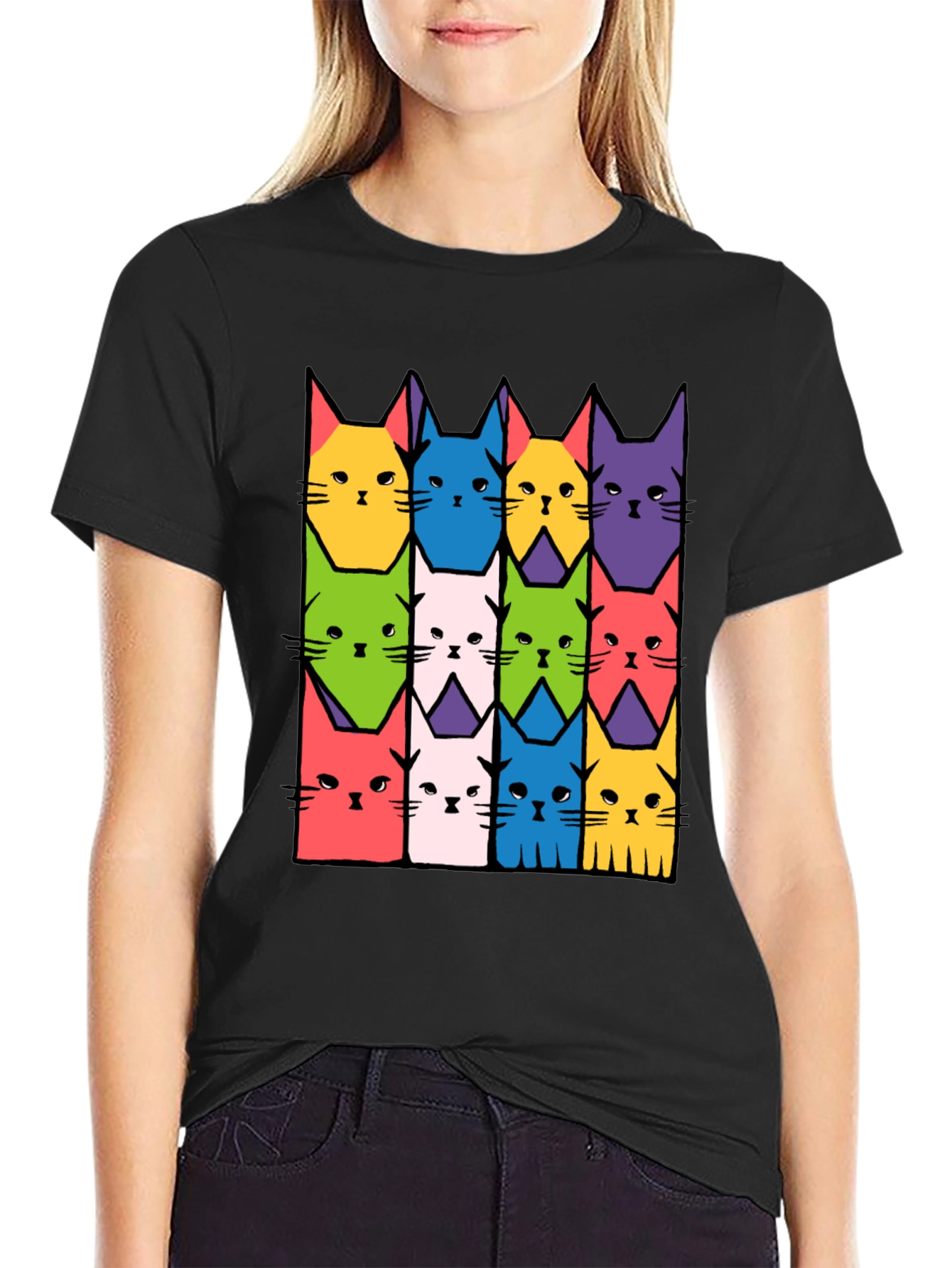 Colorful Cat Pattern T-Shirt
