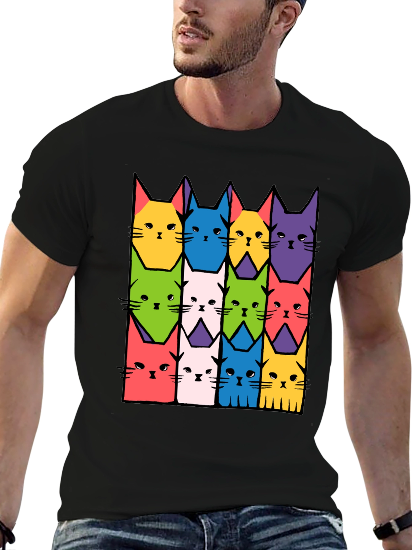 Colorful Cat Pattern T-Shirt
