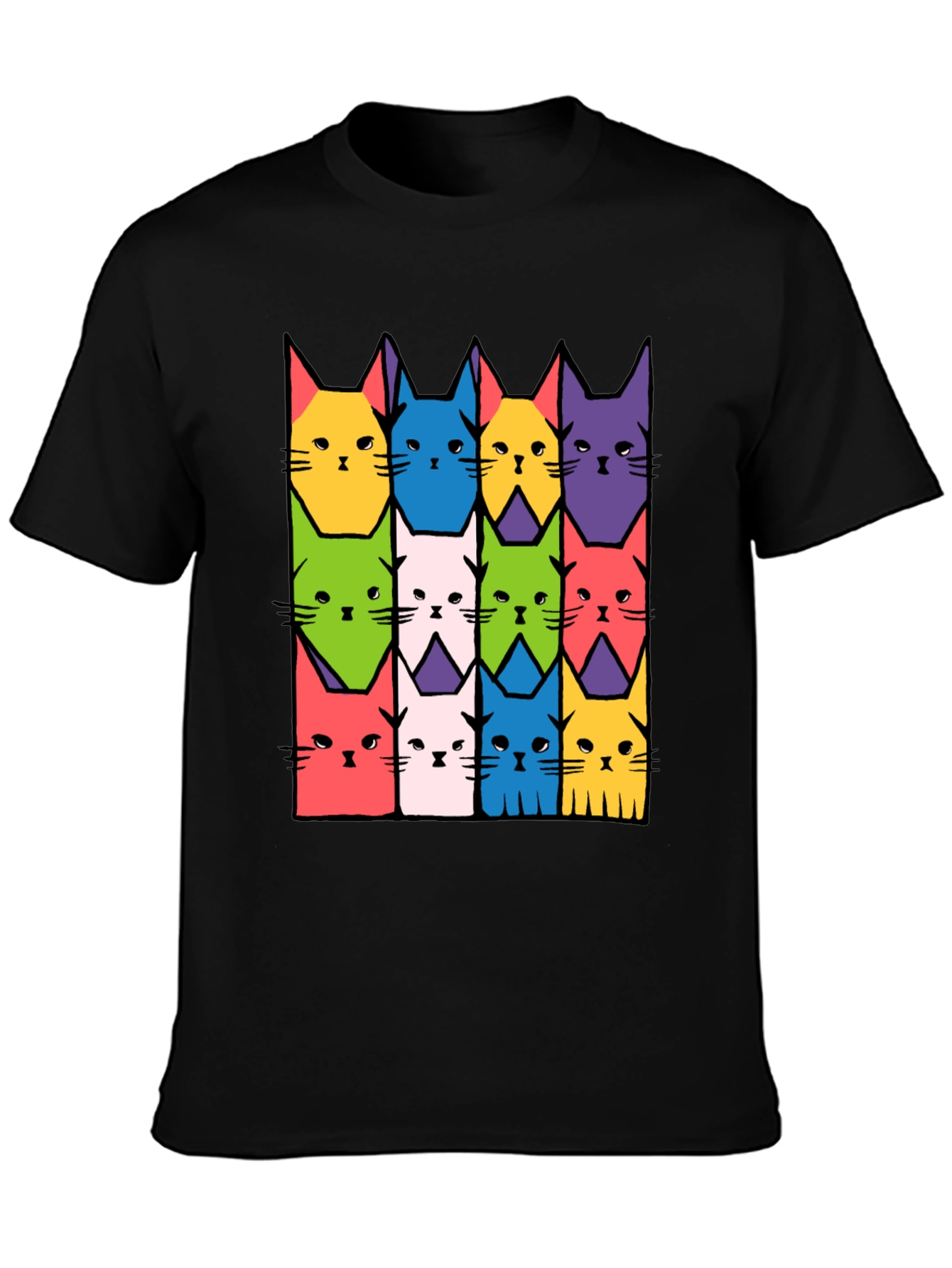 Colorful Cat Pattern T-Shirt