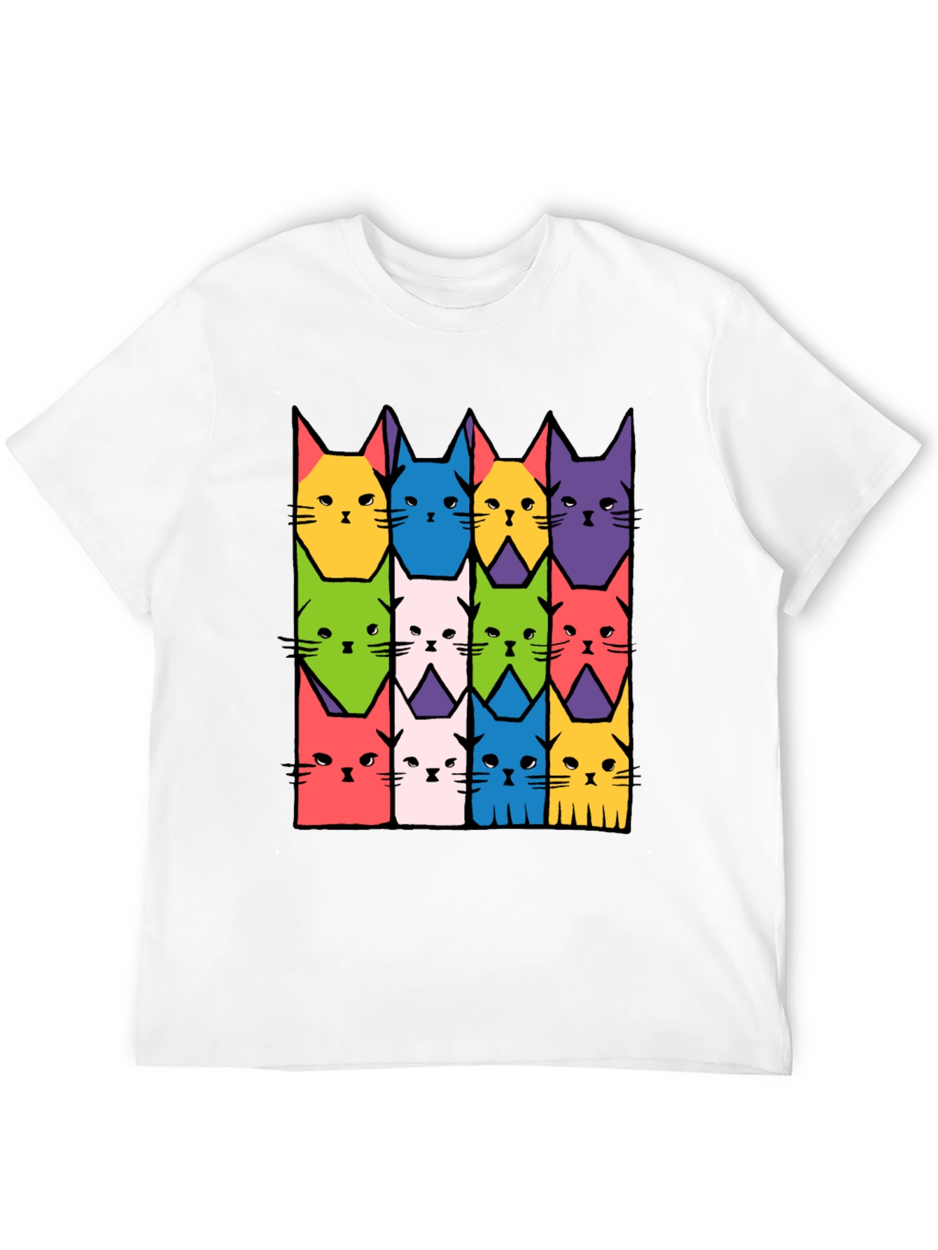 Colorful Cat Pattern T-Shirt