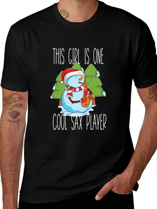 Cool Sax Player Snowman Graphic T-Shirt