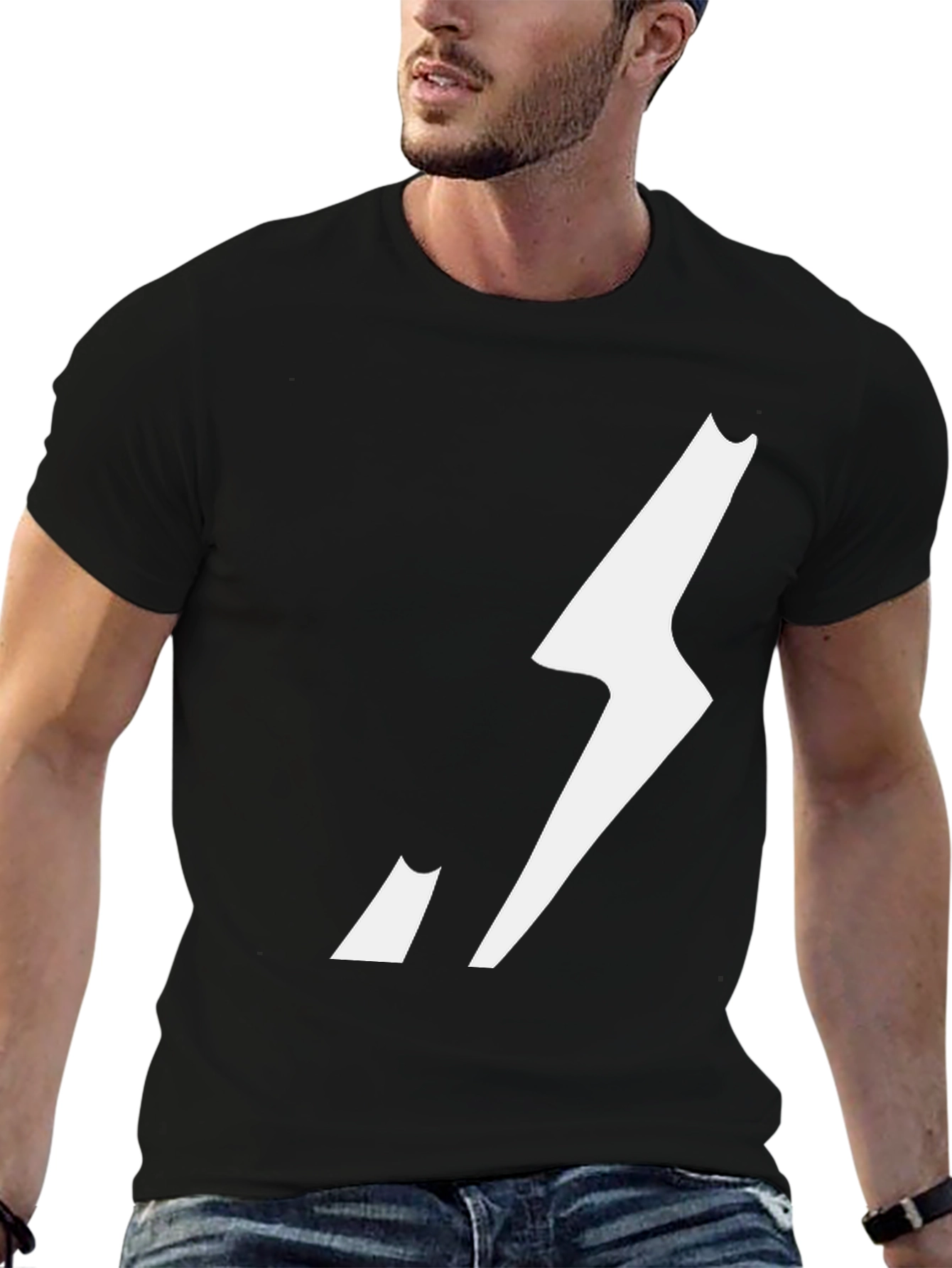 Bold Lightning Bolt Graphic Tee - Black