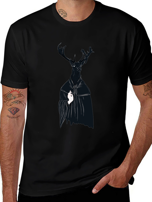 Black Deer Graphic Tee - Unique Animal Print