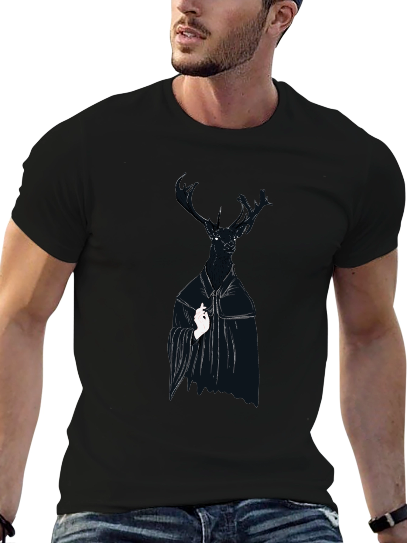 Black Deer Graphic Tee - Unique Animal Print