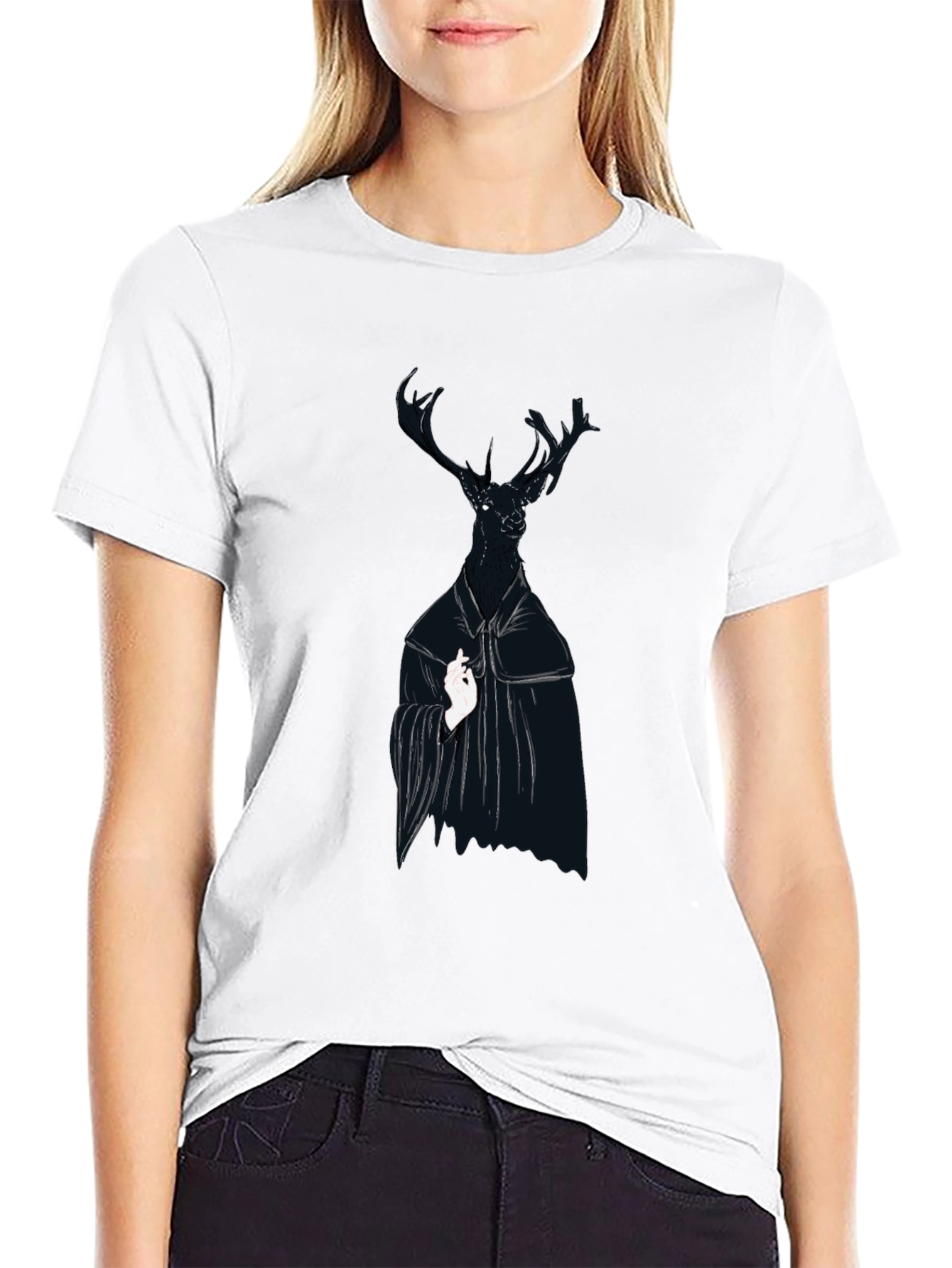 Black Deer Graphic Tee - Unique Animal Print
