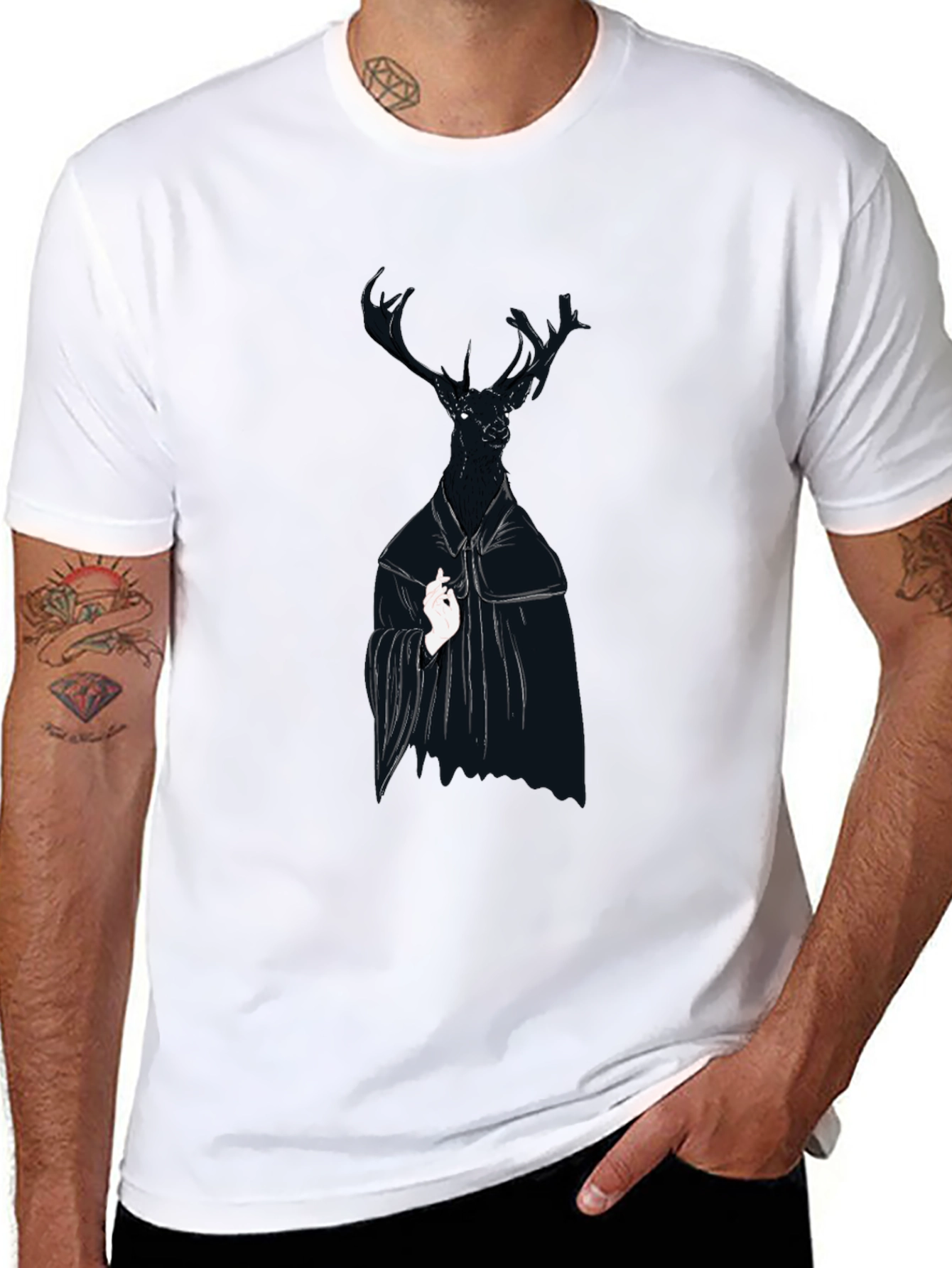 Black Deer Graphic Tee - Unique Animal Print