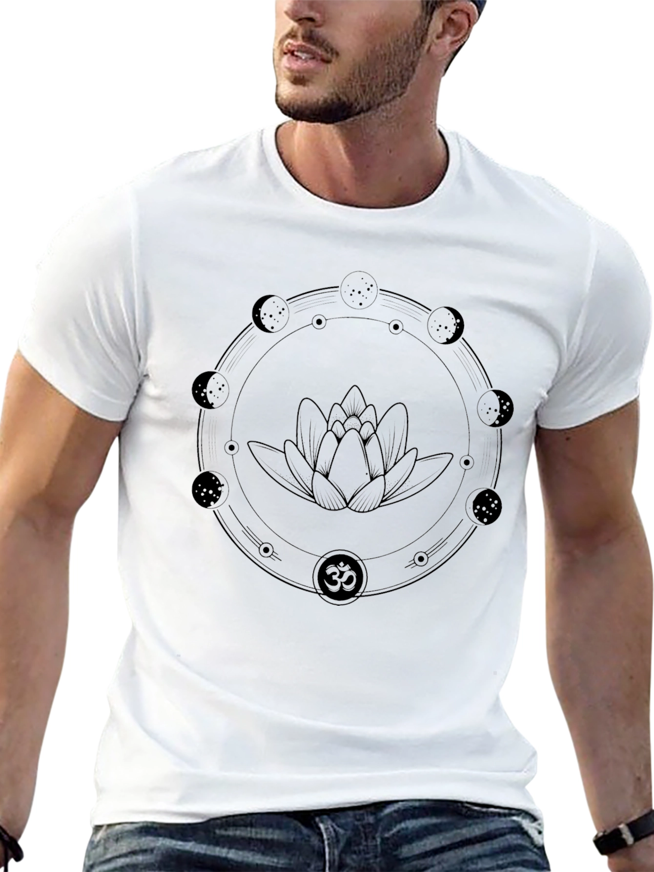 Lotus Moon Phases Graphic Tee - Black
