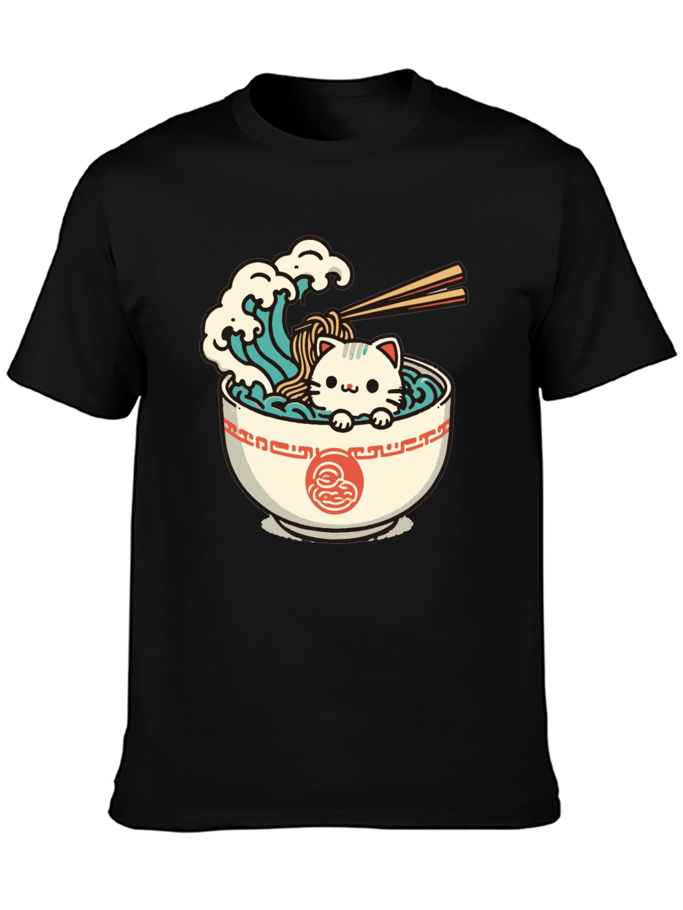 Cute Ramen Cat Graphic Tee - Unisex Black T-Shirt