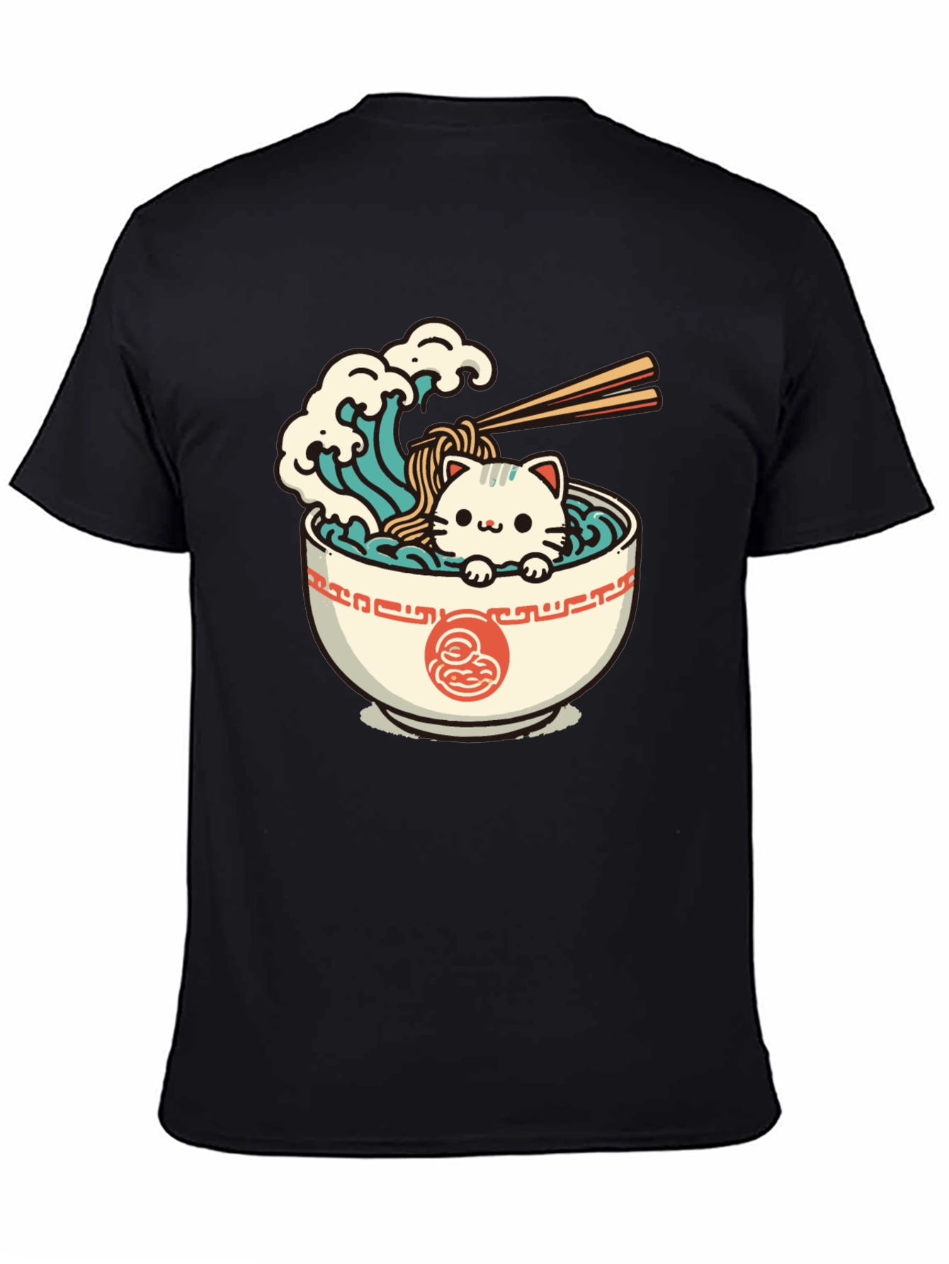 Cute Ramen Cat Graphic Tee - Unisex Black T-Shirt