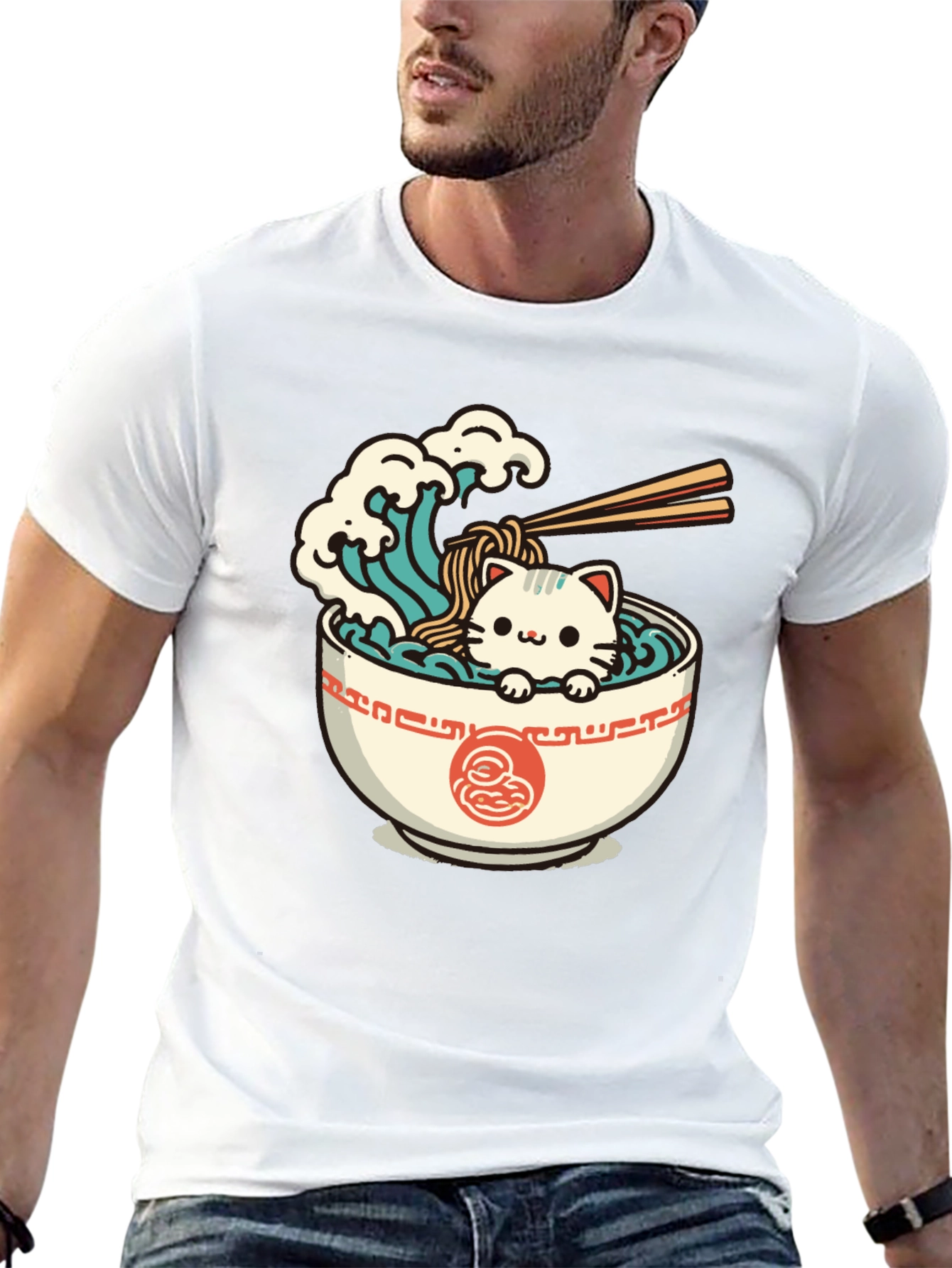 Cute Ramen Cat Graphic Tee - Unisex Black T-Shirt
