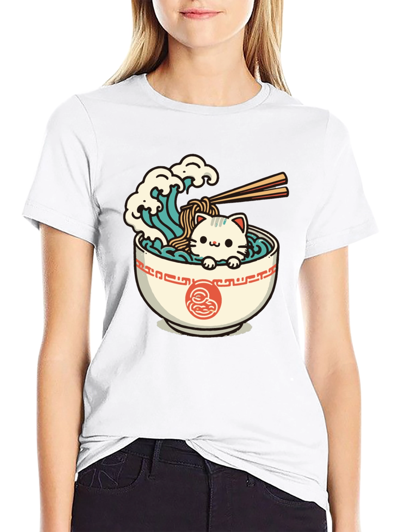 Cute Ramen Cat Graphic Tee - Unisex Black T-Shirt