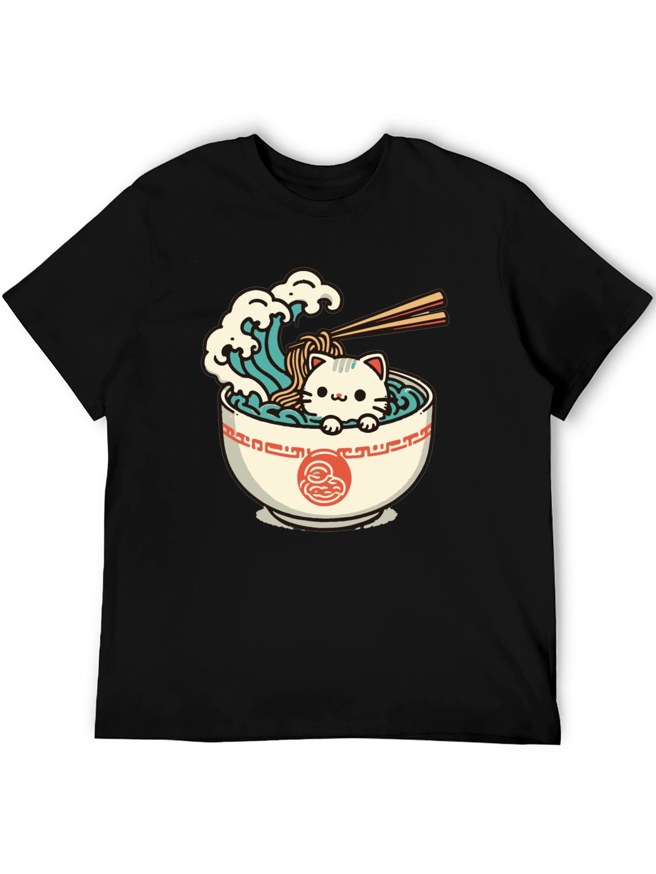 Cute Ramen Cat Graphic Tee - Unisex Black T-Shirt