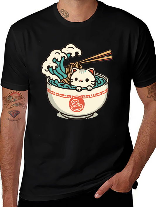 Cute Ramen Cat Graphic Tee - Unisex Black T-Shirt