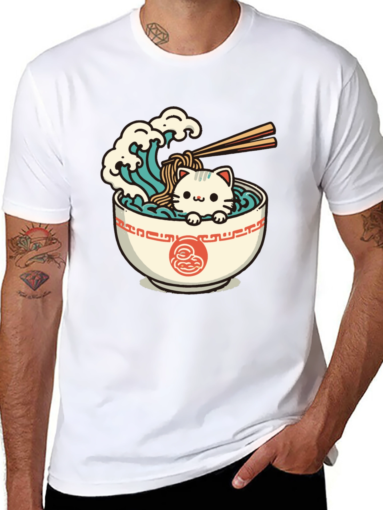 Cute Ramen Cat Graphic Tee - Unisex Black T-Shirt