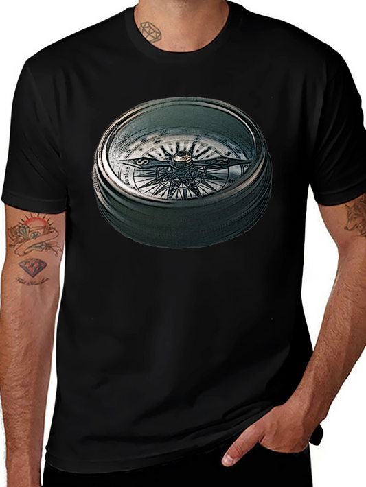 Vintage Compass Graphic Tee - Classic Black T-Shirt