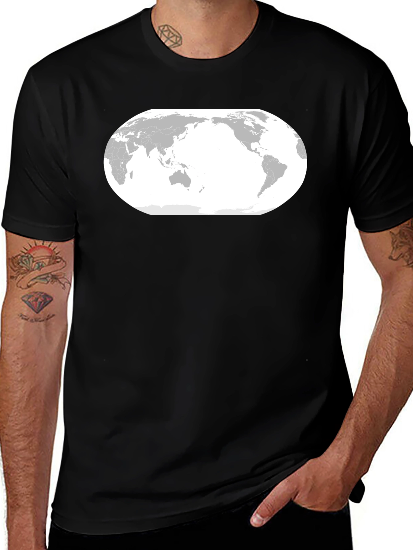 World Map Graphic Tee - Black Cotton T-Shirt