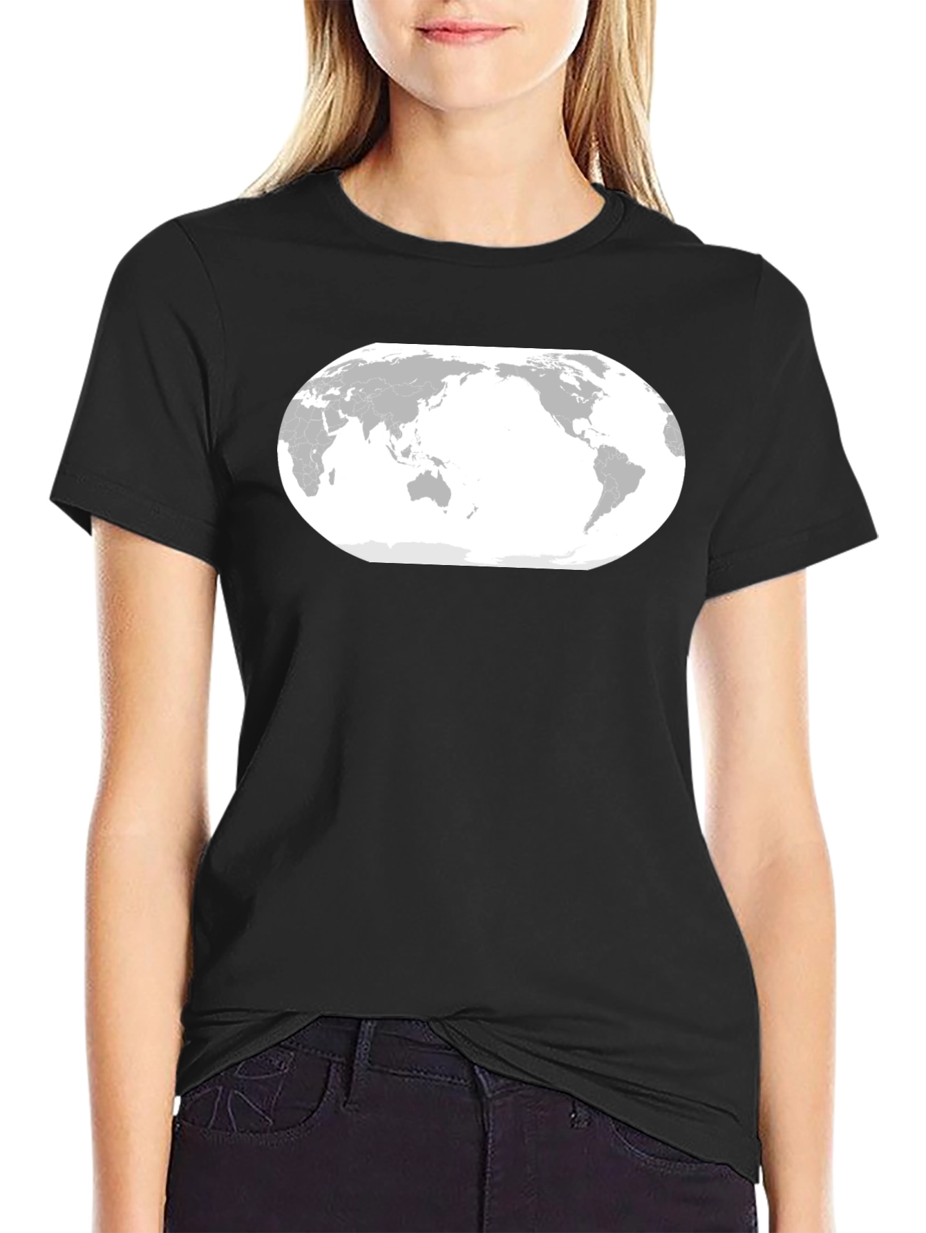 World Map Graphic Tee - Black Cotton T-Shirt