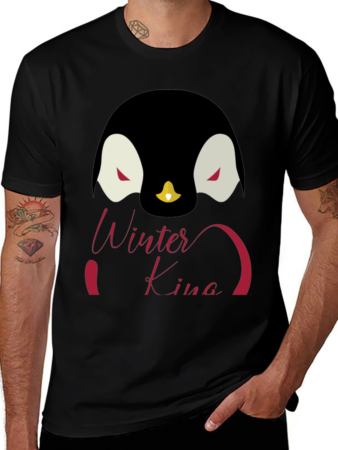 Winter King Penguin Graphic T-Shirt - Black