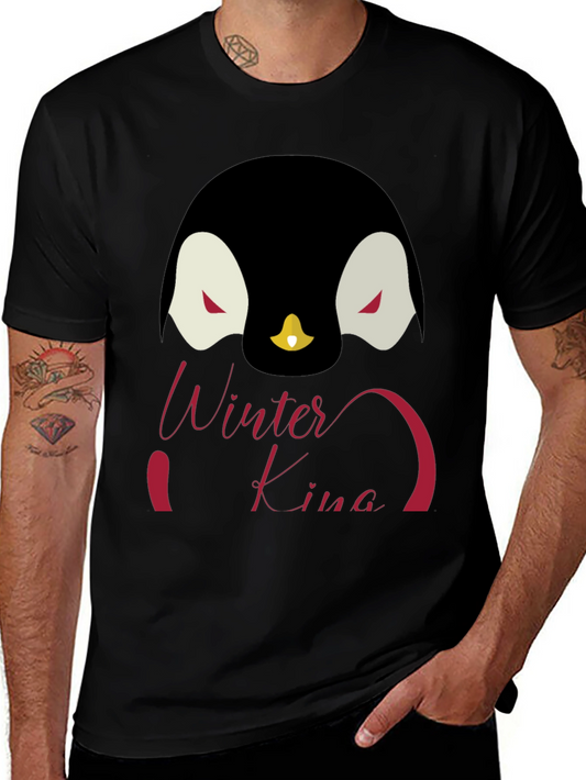 Winter King Penguin Graphic T-Shirt - Black