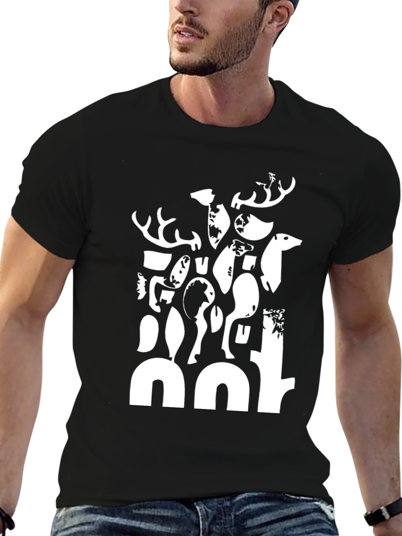 Abstract Deer Black T-Shirt