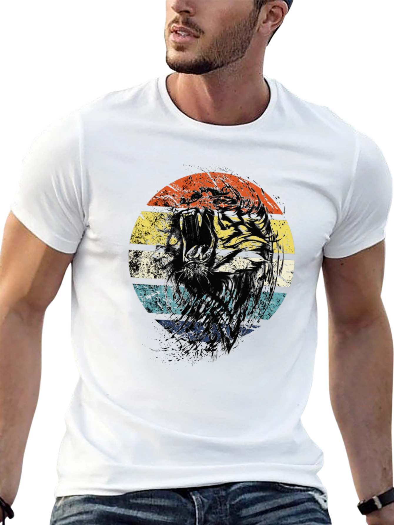 Retro Tiger Graphic Tee - Unisex Black T-Shirt