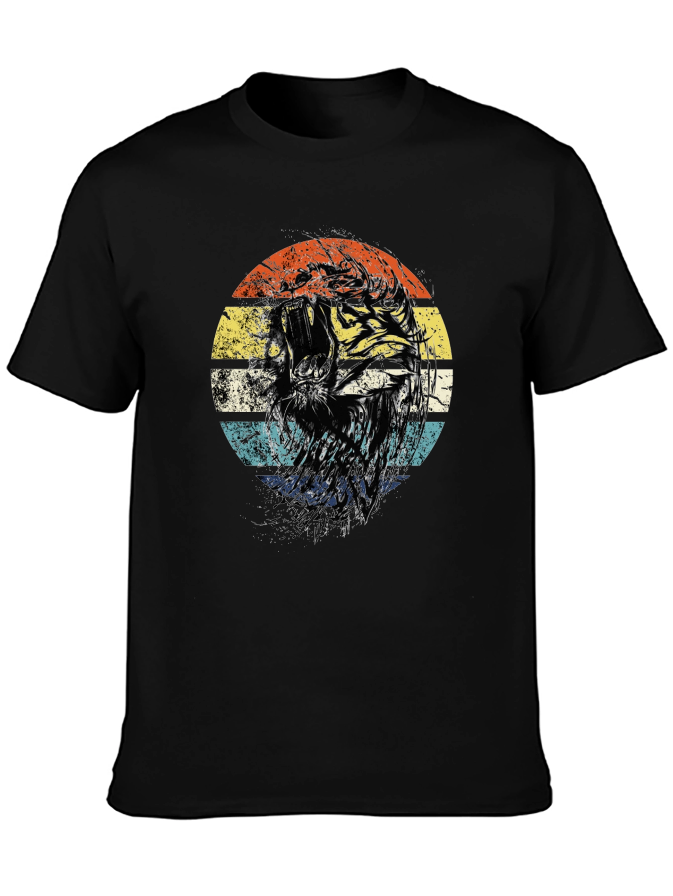 Retro Tiger Graphic Tee - Unisex Black T-Shirt