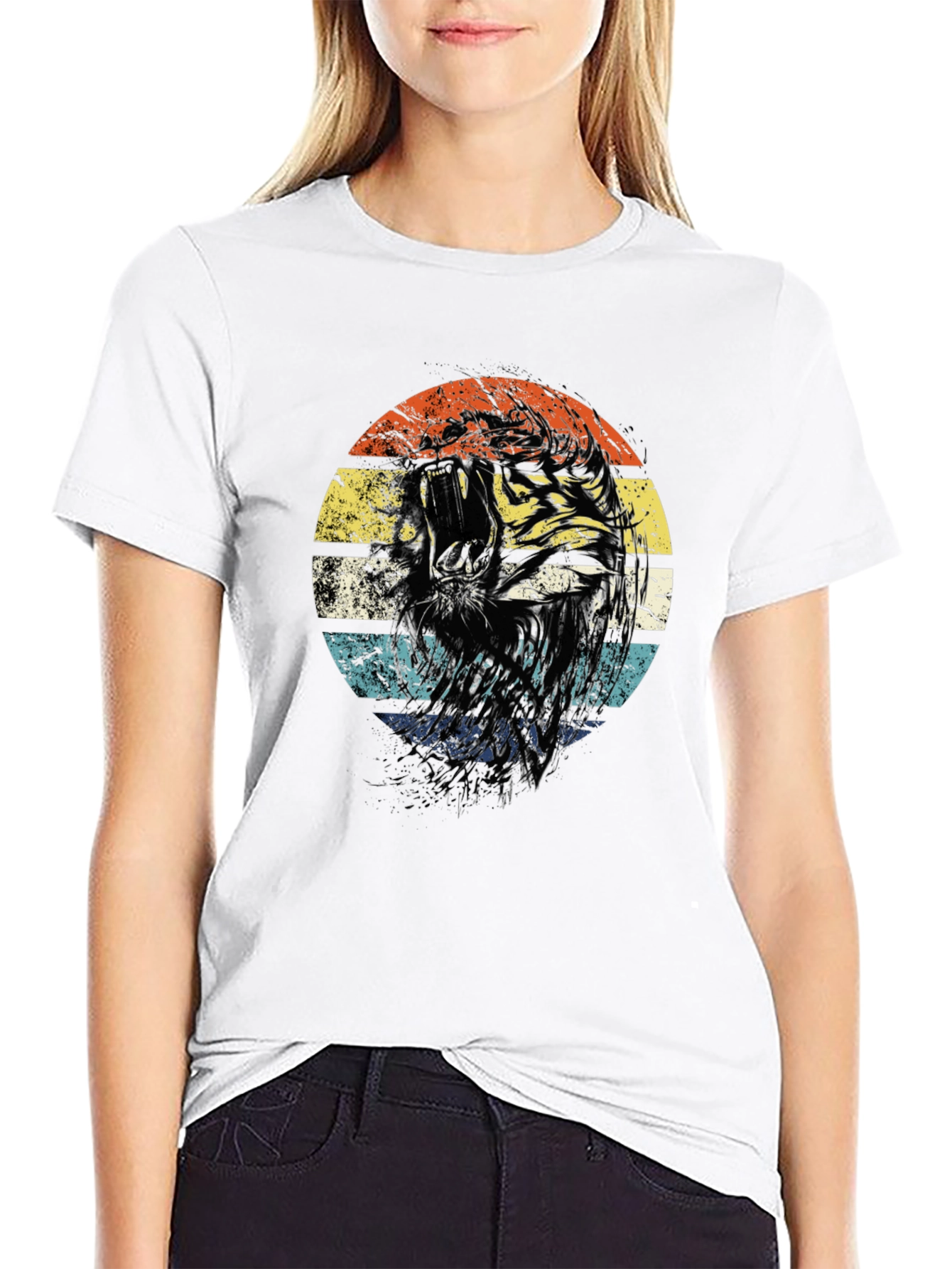 Retro Tiger Graphic Tee - Unisex Black T-Shirt