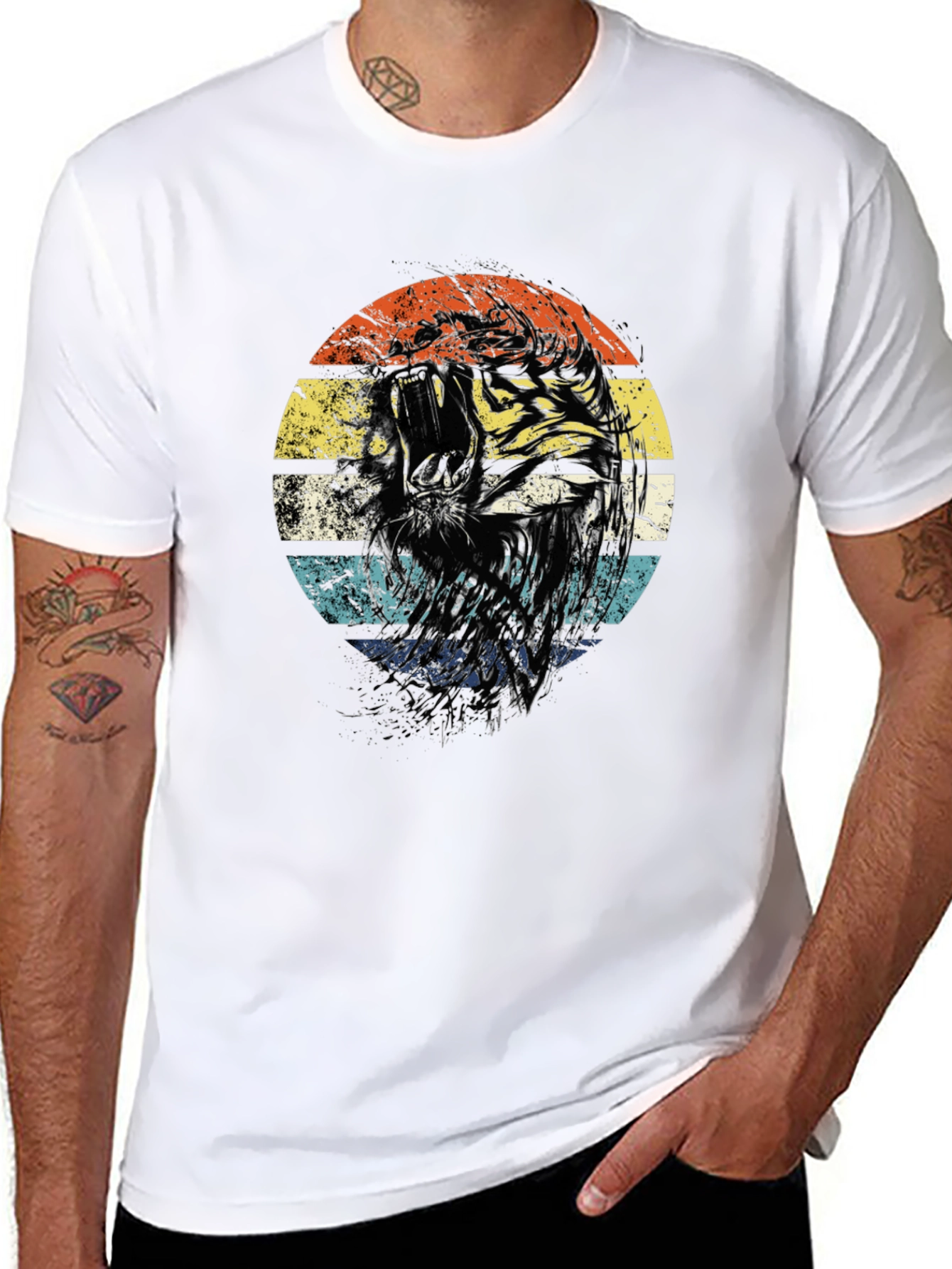 Retro Tiger Graphic Tee - Unisex Black T-Shirt