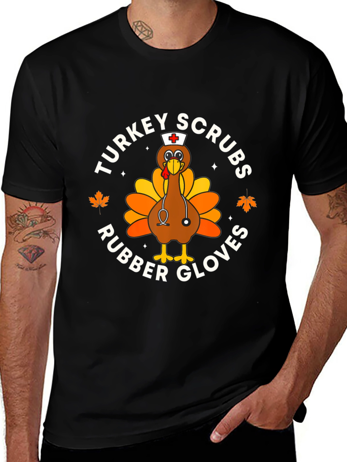 Turkey Scrubs Rubber Gloves Black Graphic Tee