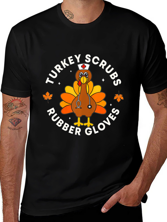 Turkey Scrubs Rubber Gloves Black Graphic Tee