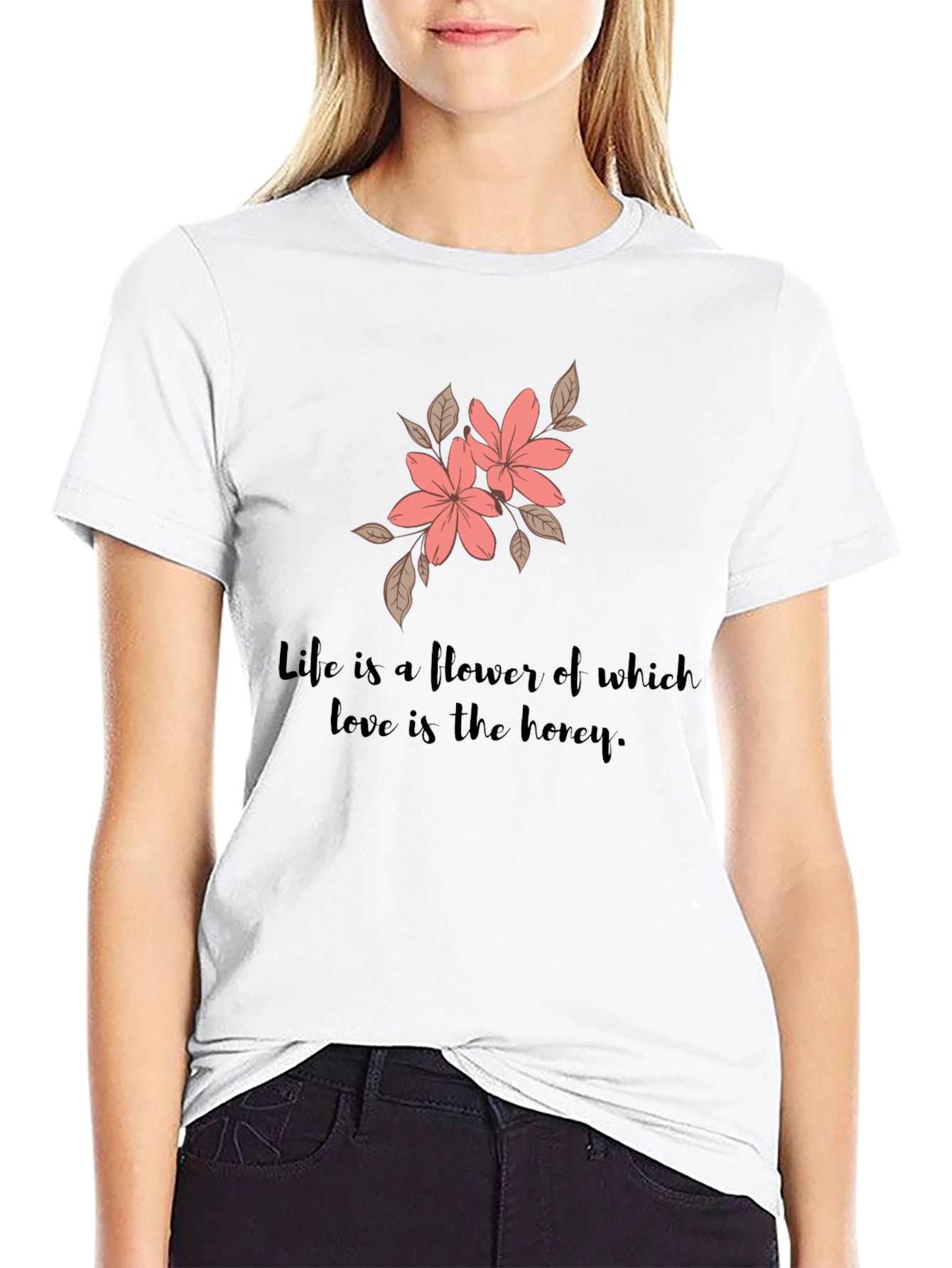 Floral Life Quote Black T-Shirt